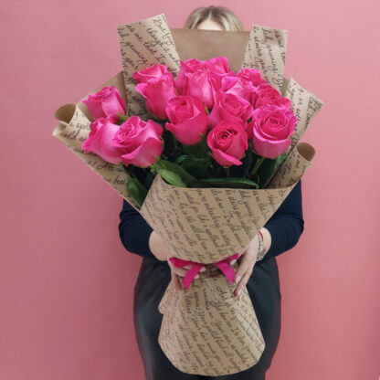 15 розовых роз Пинк-Флойд 60см